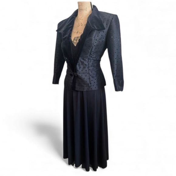 Vintage Collection Black Dress V-Neck with 3/4 Sleeve Bolero Jacket Sz 14w EUC - Picture 1 of 16